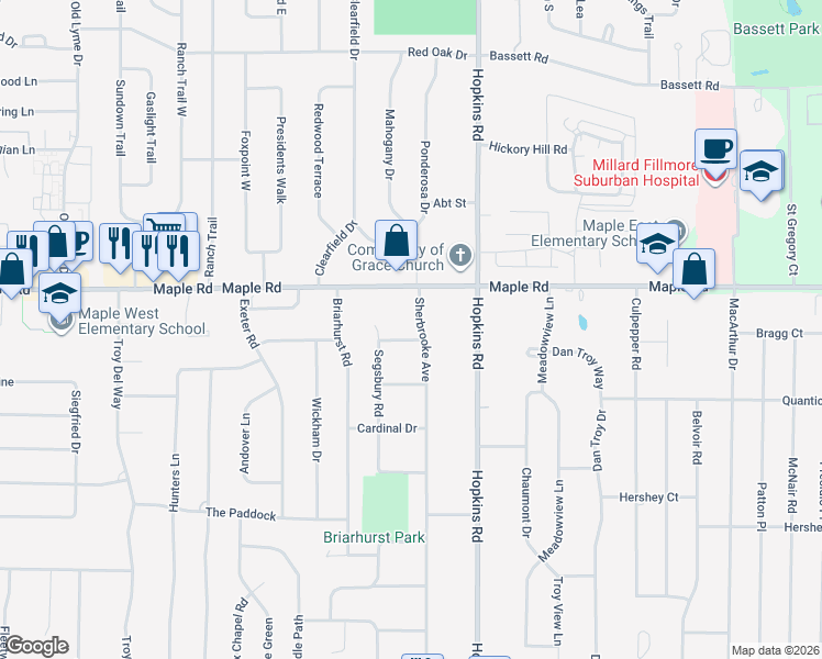map of restaurants, bars, coffee shops, grocery stores, and more near 14 Stamford Road in Buffalo