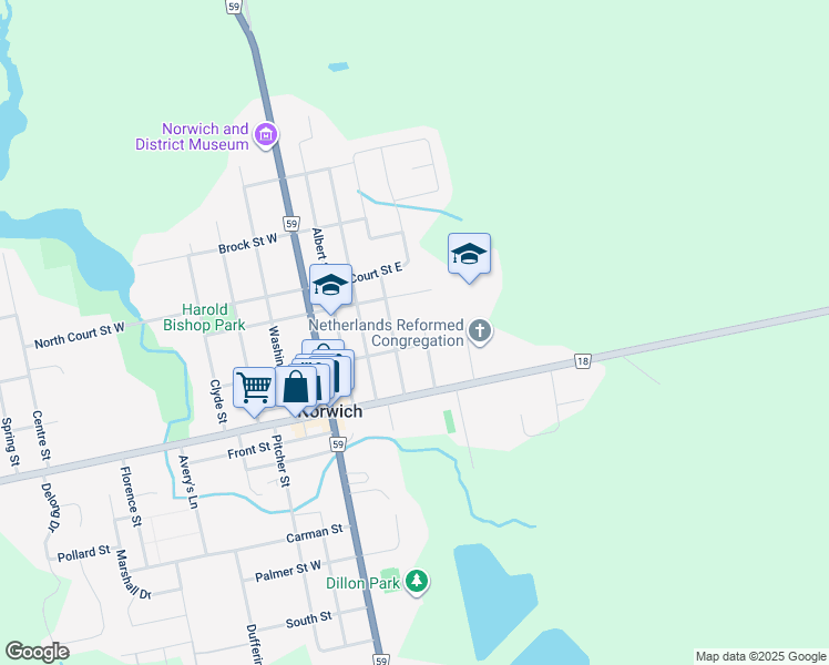 map of restaurants, bars, coffee shops, grocery stores, and more near 14 George Street in Norwich