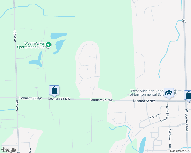 map of restaurants, bars, coffee shops, grocery stores, and more near 12155 Lauren Lane in Grand Rapids