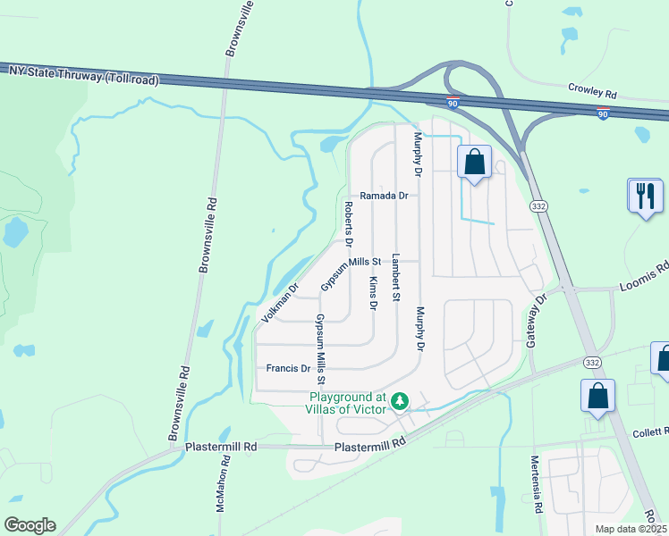 map of restaurants, bars, coffee shops, grocery stores, and more near 984 Gypsum Mills Street in Victor