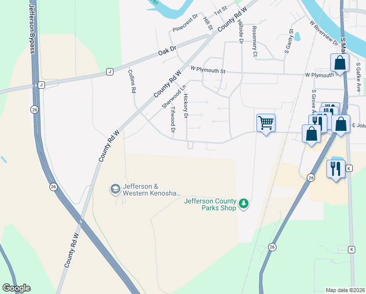 map of restaurants, bars, coffee shops, grocery stores, and more near 3 Linden Circle in Jefferson