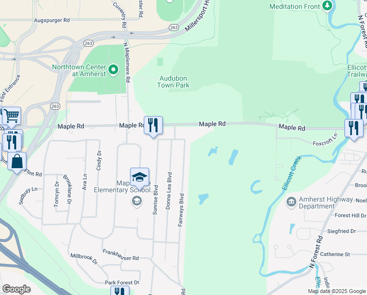 map of restaurants, bars, coffee shops, grocery stores, and more near 324 Fairways Boulevard in Buffalo