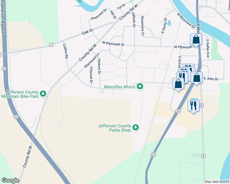 map of restaurants, bars, coffee shops, grocery stores, and more near 606 Collins Road in Jefferson