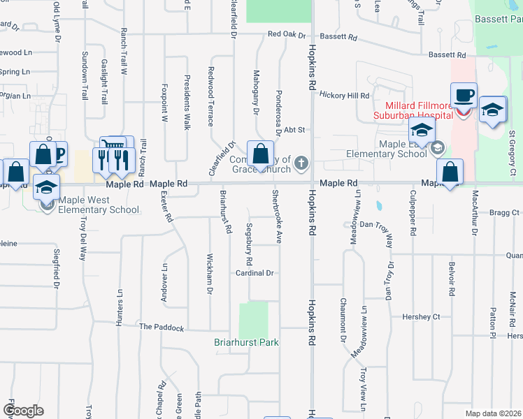map of restaurants, bars, coffee shops, grocery stores, and more near 14 Stamford Road in Buffalo