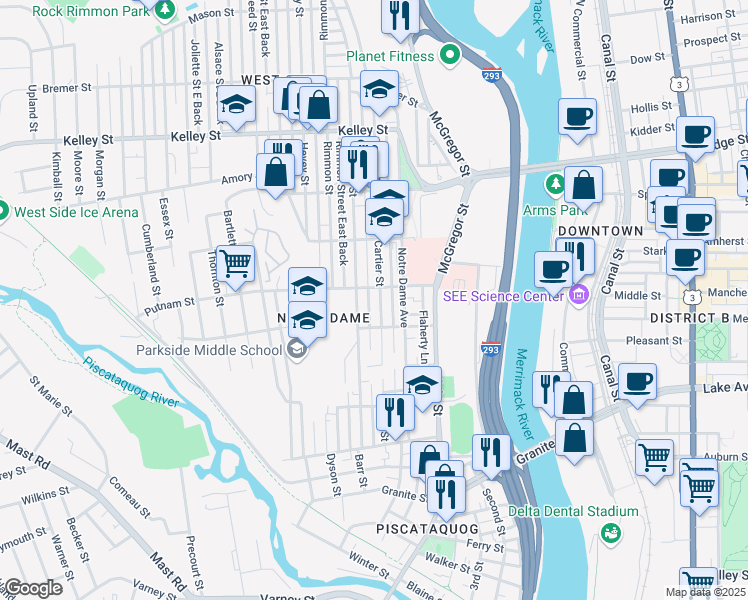 map of restaurants, bars, coffee shops, grocery stores, and more near 226 Cartier Street in Manchester