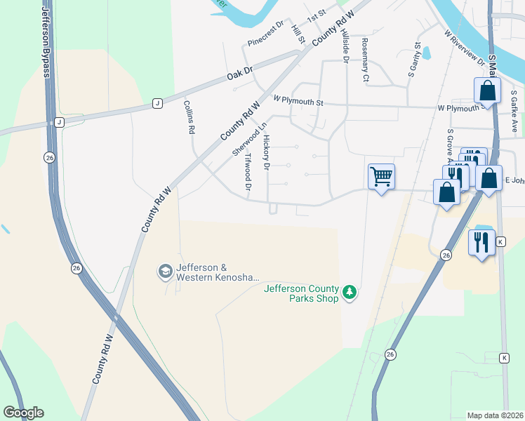 map of restaurants, bars, coffee shops, grocery stores, and more near 3 Linden Circle in Jefferson