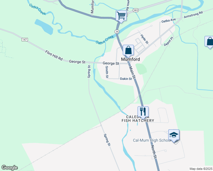 map of restaurants, bars, coffee shops, grocery stores, and more near in Mumford