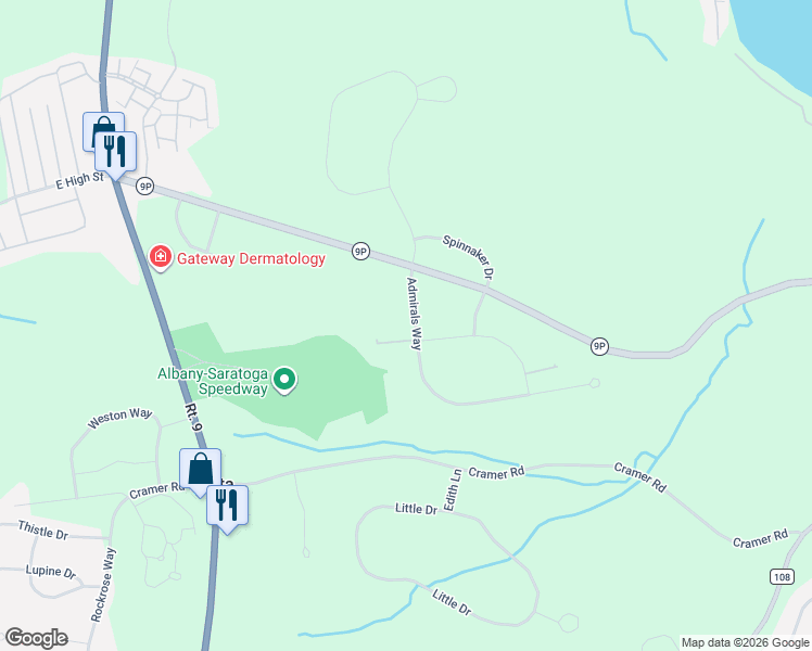 map of restaurants, bars, coffee shops, grocery stores, and more near 12 Admirals Way in Ballston Spa