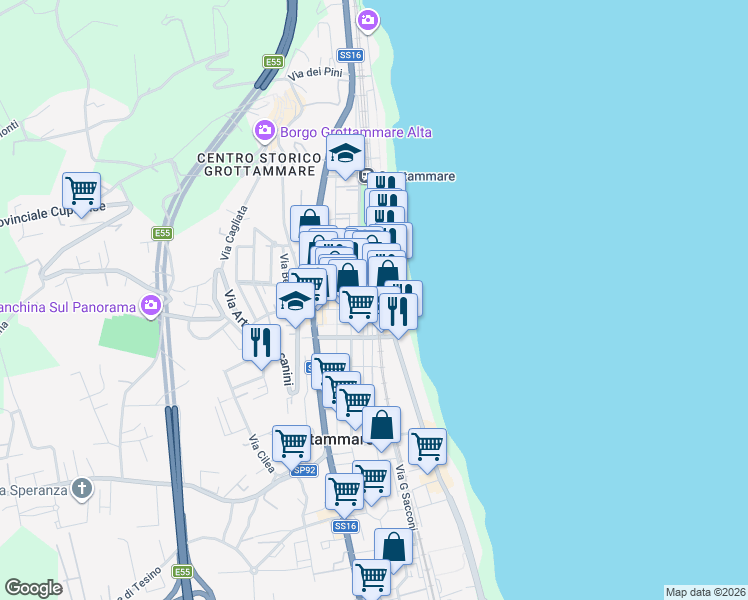 map of restaurants, bars, coffee shops, grocery stores, and more near 7 Via Giacomo Leopardi in Grottammare