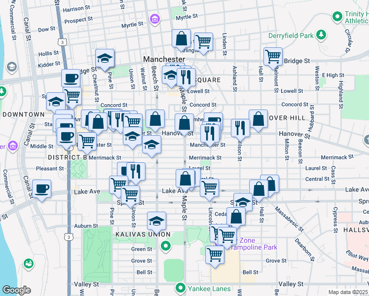 map of restaurants, bars, coffee shops, grocery stores, and more near 337 Manchester Street in Manchester