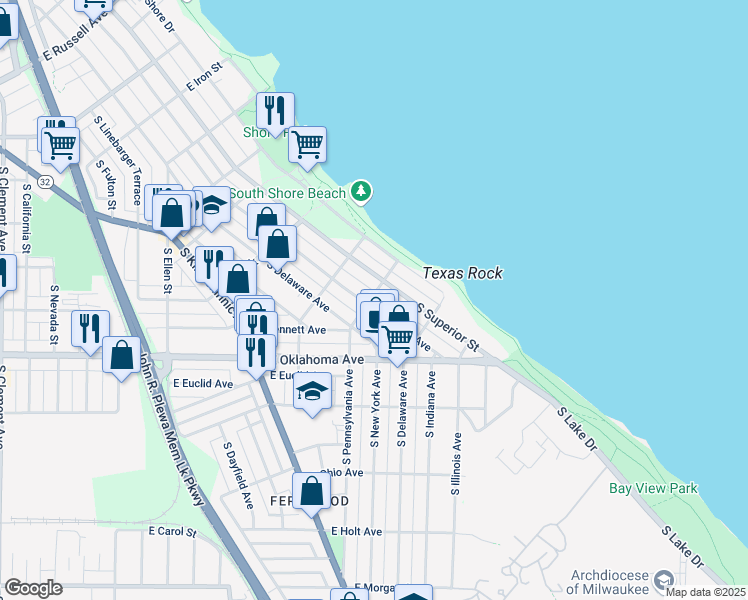 map of restaurants, bars, coffee shops, grocery stores, and more near 2990 South Wentworth Avenue in Milwaukee