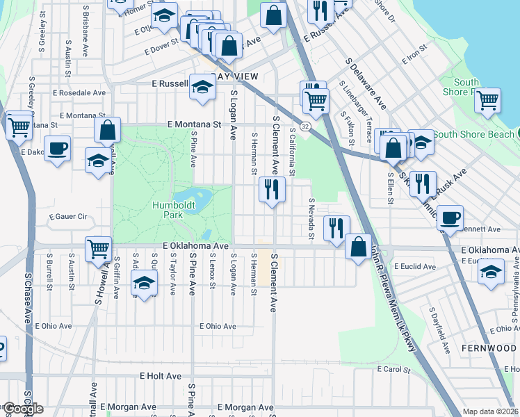 map of restaurants, bars, coffee shops, grocery stores, and more near 2988 South Herman Street in Milwaukee