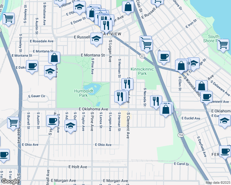 map of restaurants, bars, coffee shops, grocery stores, and more near 2988 South Herman Street in Milwaukee