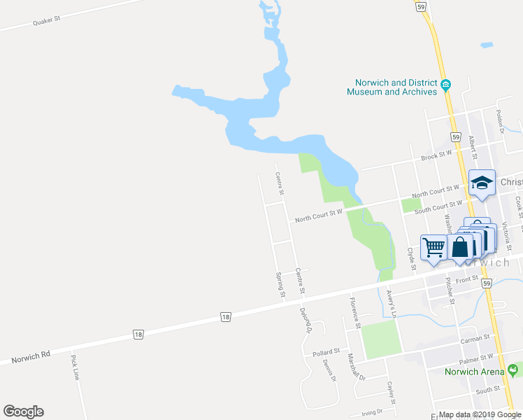 map of restaurants, bars, coffee shops, grocery stores, and more near 41 Spring Street in Norwich