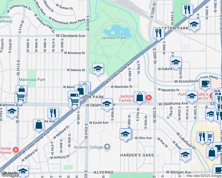 map of restaurants, bars, coffee shops, grocery stores, and more near 3007 South 40th Street in Milwaukee