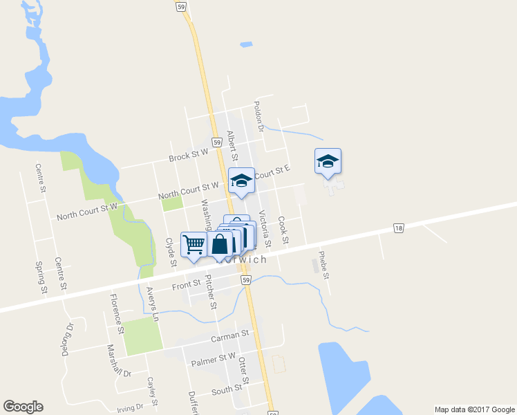 map of restaurants, bars, coffee shops, grocery stores, and more near 15 Victoria Street in Embro