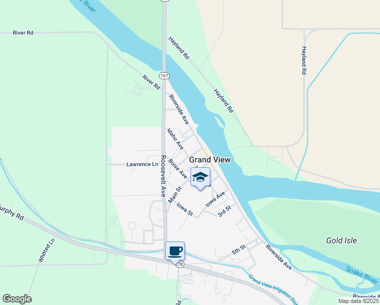 map of restaurants, bars, coffee shops, grocery stores, and more near 475 Idaho Avenue in Grand View