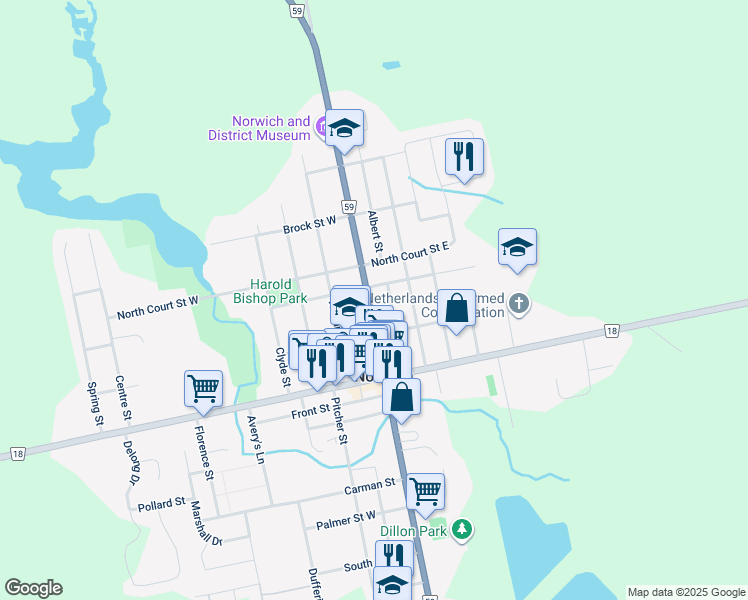 map of restaurants, bars, coffee shops, grocery stores, and more near 30 Oxford 59 in Norwich