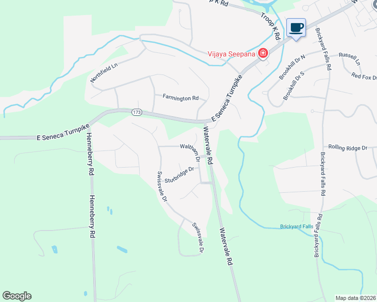 map of restaurants, bars, coffee shops, grocery stores, and more near 4519 Waltham Drive in Manlius