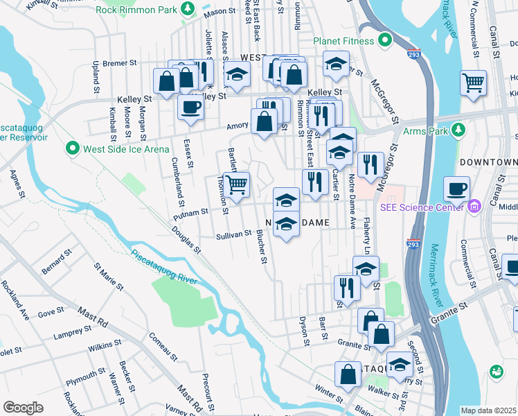 map of restaurants, bars, coffee shops, grocery stores, and more near 194 Putnam Street in Manchester