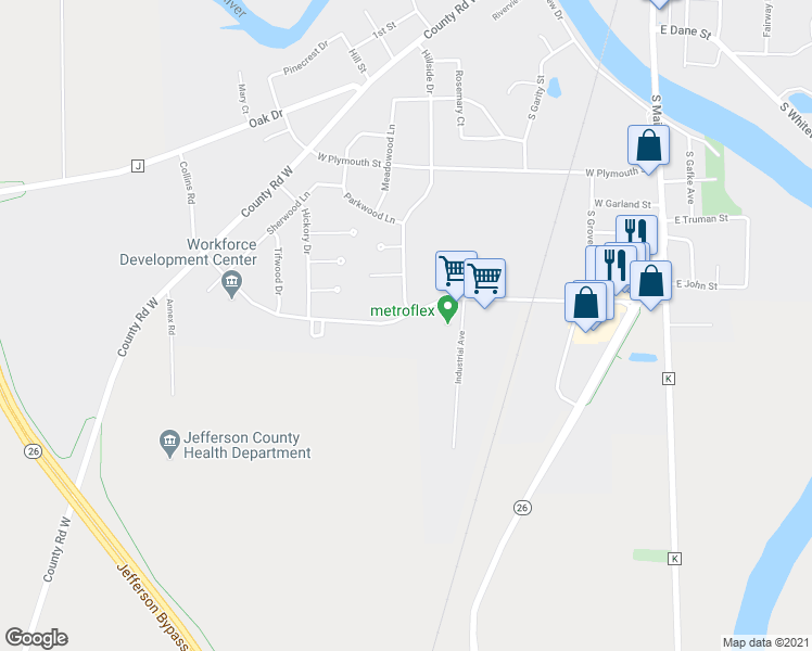 map of restaurants, bars, coffee shops, grocery stores, and more near 520 Collins Road in Jefferson