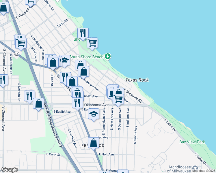 map of restaurants, bars, coffee shops, grocery stores, and more near 2990 South Wentworth Avenue in Milwaukee