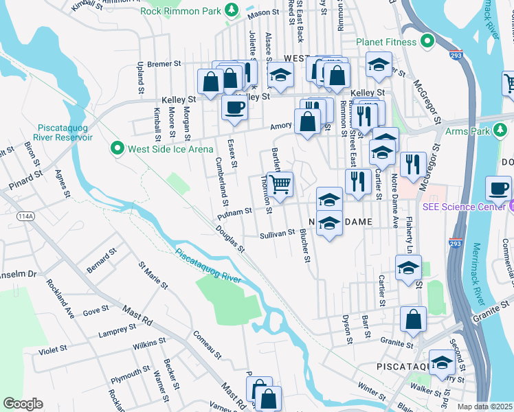 map of restaurants, bars, coffee shops, grocery stores, and more near 283 Putnam Street in Manchester