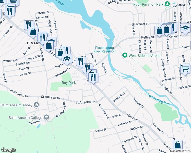 map of restaurants, bars, coffee shops, grocery stores, and more near 44 Theophile Street in Manchester