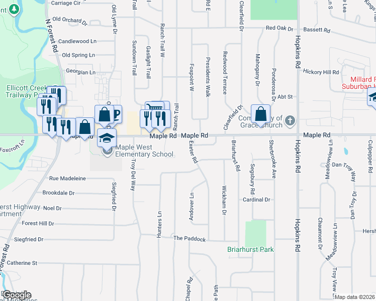map of restaurants, bars, coffee shops, grocery stores, and more near 189 Exeter Road in Buffalo