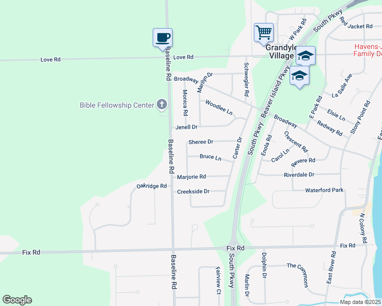 map of restaurants, bars, coffee shops, grocery stores, and more near 1047 Sheree Drive in Grand Island