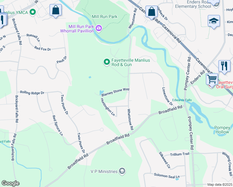 map of restaurants, bars, coffee shops, grocery stores, and more near 8014 Blarney Stone Way in Manlius