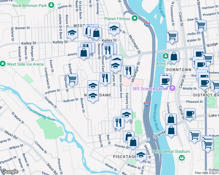map of restaurants, bars, coffee shops, grocery stores, and more near 226 Cartier Street in Manchester
