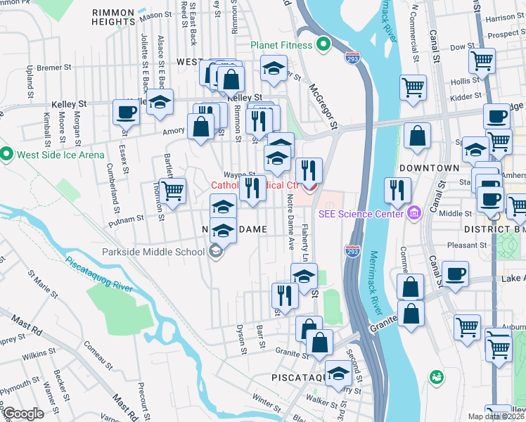 map of restaurants, bars, coffee shops, grocery stores, and more near 226 Cartier Street in Manchester