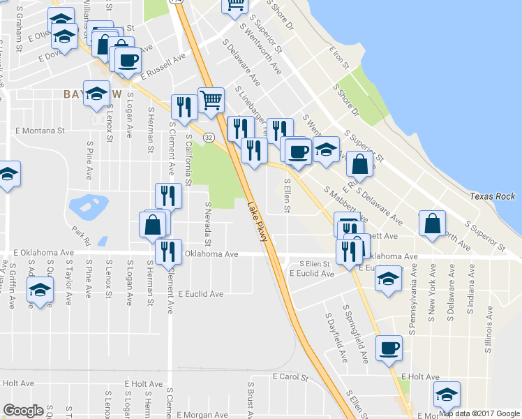 map of restaurants, bars, coffee shops, grocery stores, and more near 2895 South Linebarger Terrace in Milwaukee
