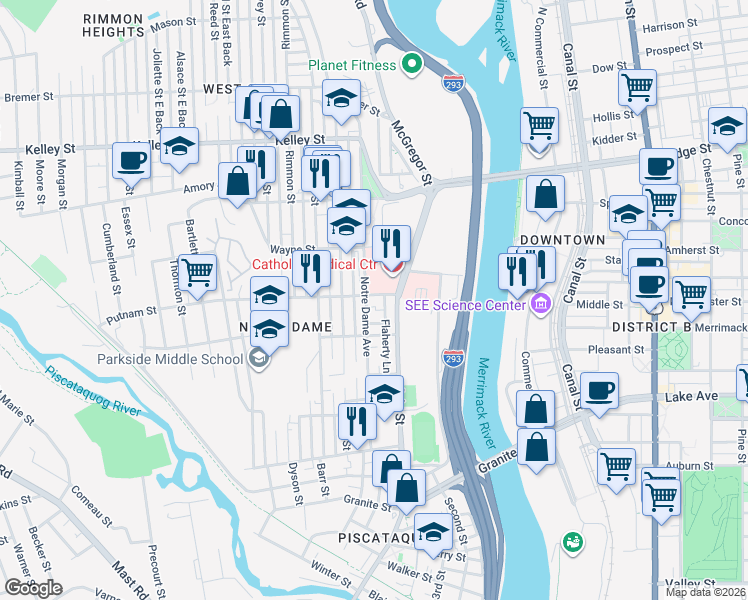 map of restaurants, bars, coffee shops, grocery stores, and more near 30 Putnam Street in Manchester