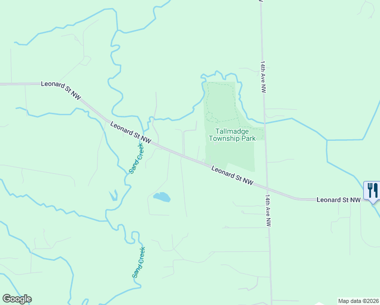 map of restaurants, bars, coffee shops, grocery stores, and more near 1535 Leonard Street Northwest in Grand Rapids