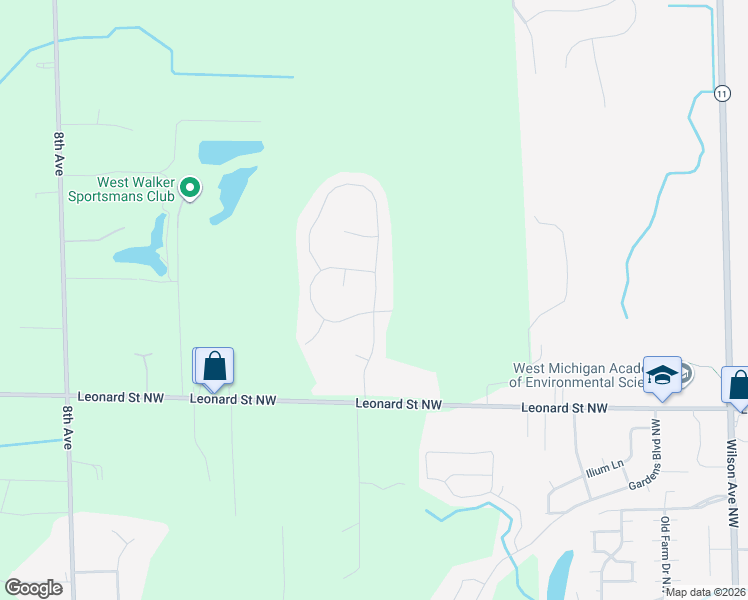 map of restaurants, bars, coffee shops, grocery stores, and more near 12155 Lauren Lane in Grand Rapids