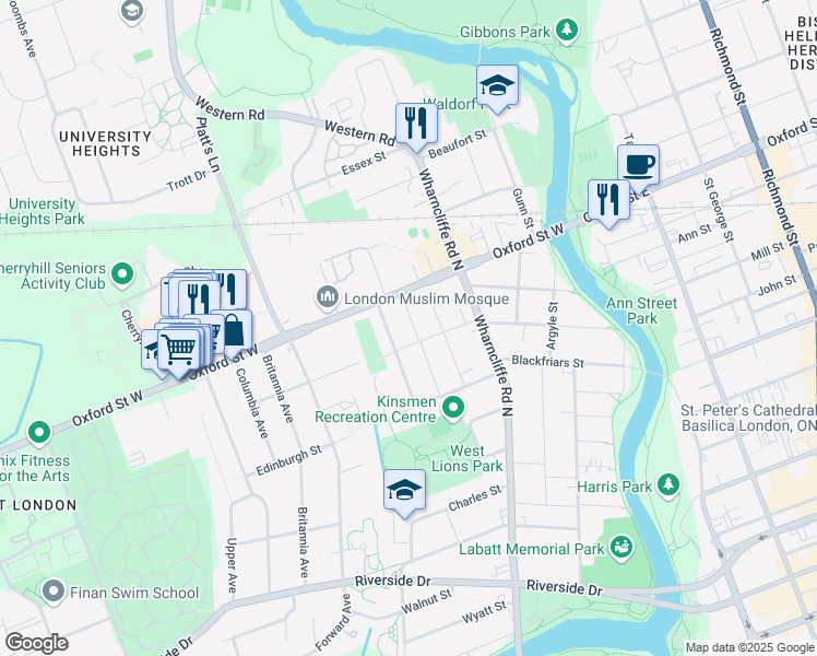 map of restaurants, bars, coffee shops, grocery stores, and more near 220 Rathnally Street in London