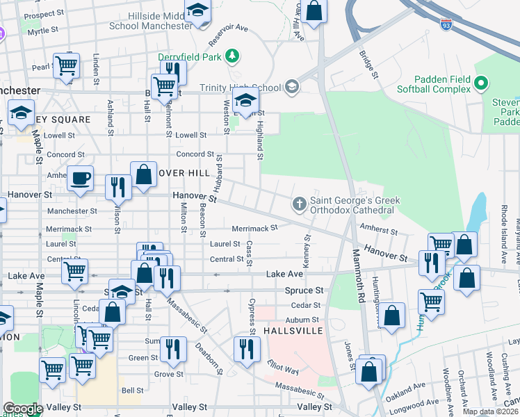 map of restaurants, bars, coffee shops, grocery stores, and more near in Manchester
