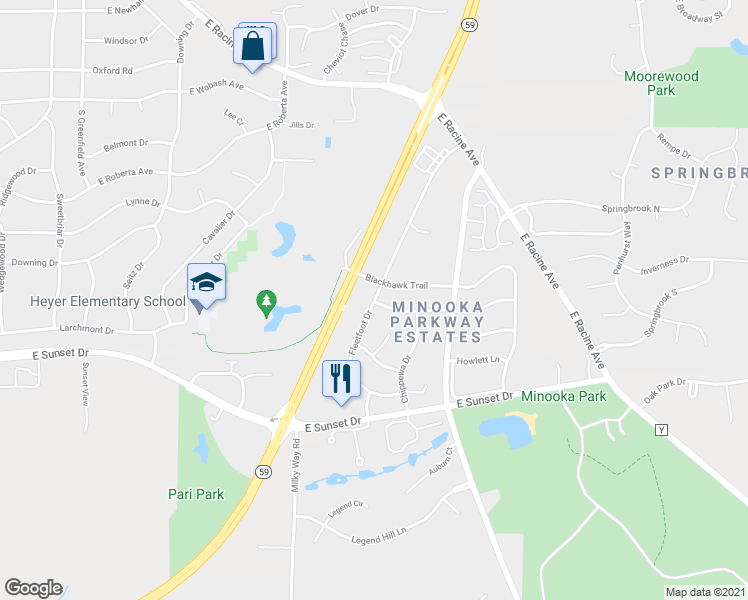 map of restaurants, bars, coffee shops, grocery stores, and more near 1222 Fleetfoot Drive in Waukesha