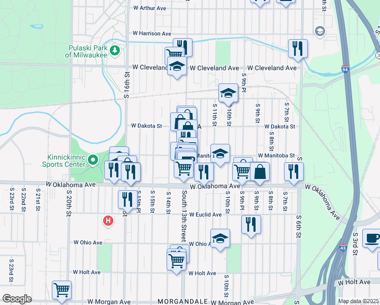 map of restaurants, bars, coffee shops, grocery stores, and more near in Milwaukee