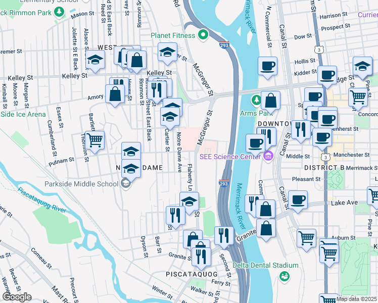 map of restaurants, bars, coffee shops, grocery stores, and more near 30 Putnam Street in Manchester