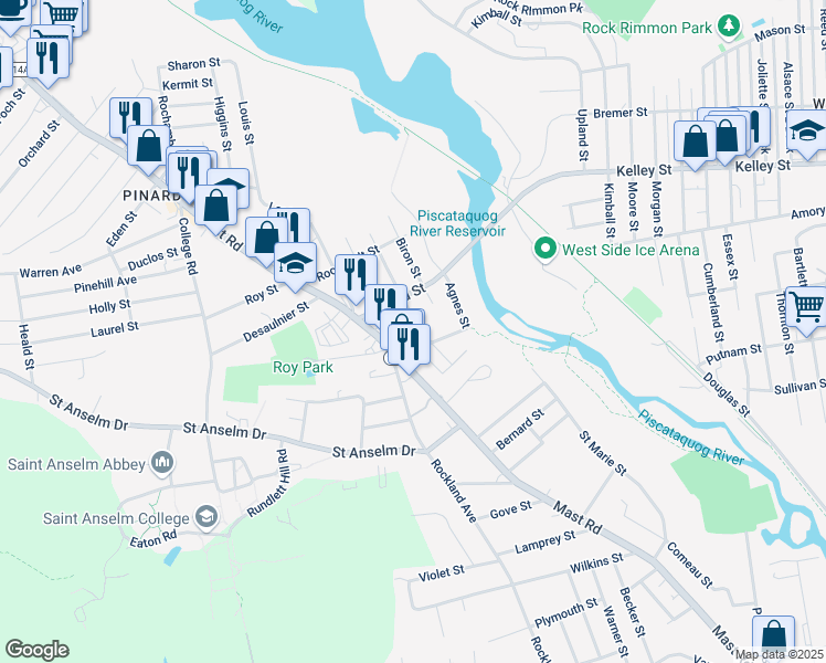 map of restaurants, bars, coffee shops, grocery stores, and more near 44 Theophile Street in Manchester