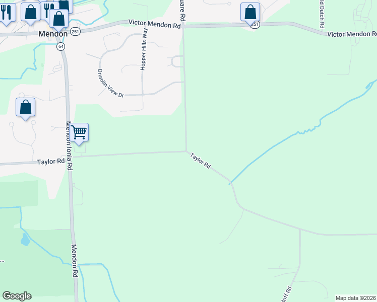 map of restaurants, bars, coffee shops, grocery stores, and more near 469 Taylor Road in Honeoye Falls