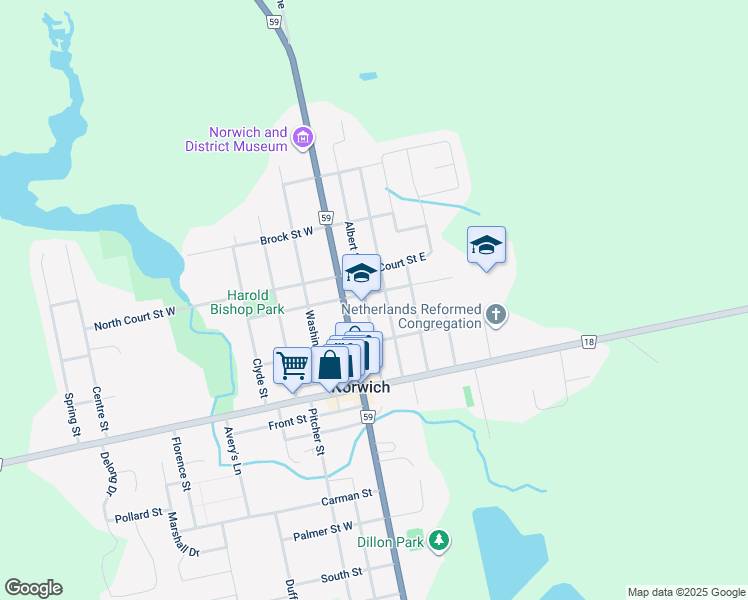 map of restaurants, bars, coffee shops, grocery stores, and more near 15 Victoria Street in Embro