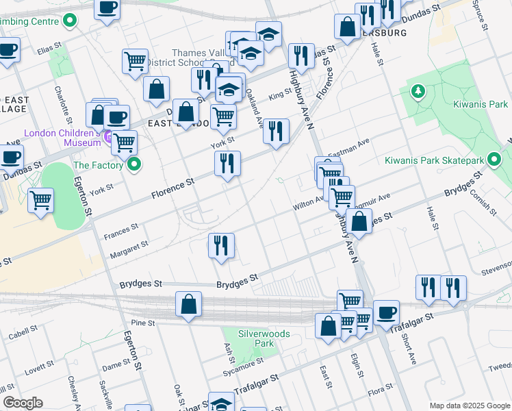 map of restaurants, bars, coffee shops, grocery stores, and more near 1226 Wilton Avenue in London