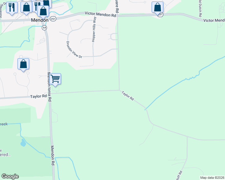 map of restaurants, bars, coffee shops, grocery stores, and more near 469 Taylor Road in Honeoye Falls