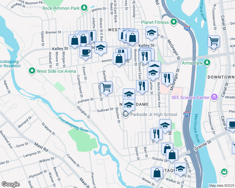 map of restaurants, bars, coffee shops, grocery stores, and more near 194 Putnam Street in Manchester