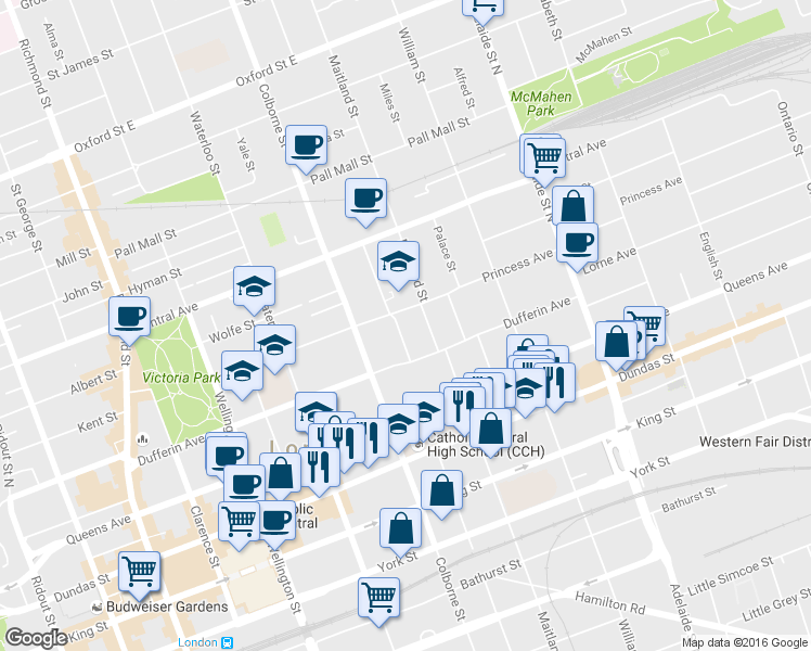 map of restaurants, bars, coffee shops, grocery stores, and more near in London
