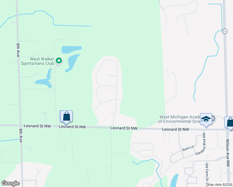 map of restaurants, bars, coffee shops, grocery stores, and more near 12155 Lauren Lane in Grand Rapids